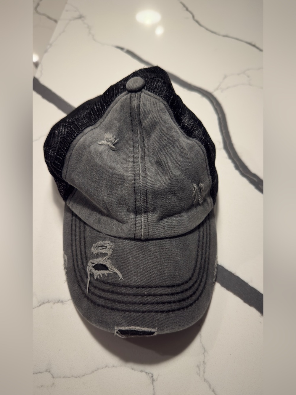 CC Boutique Distressed Gray & Black Mesh Trucker Hat